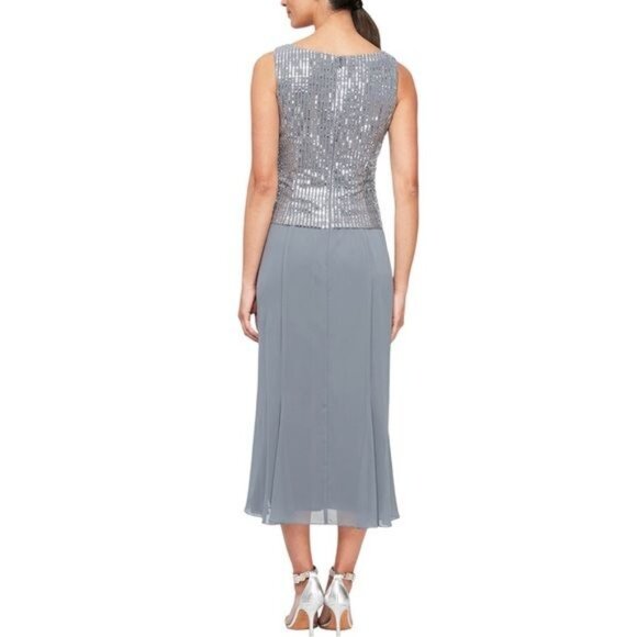 New ALEX EVENING Metallic Square Neckline Midi Dress 6 - Picture 3 of 9